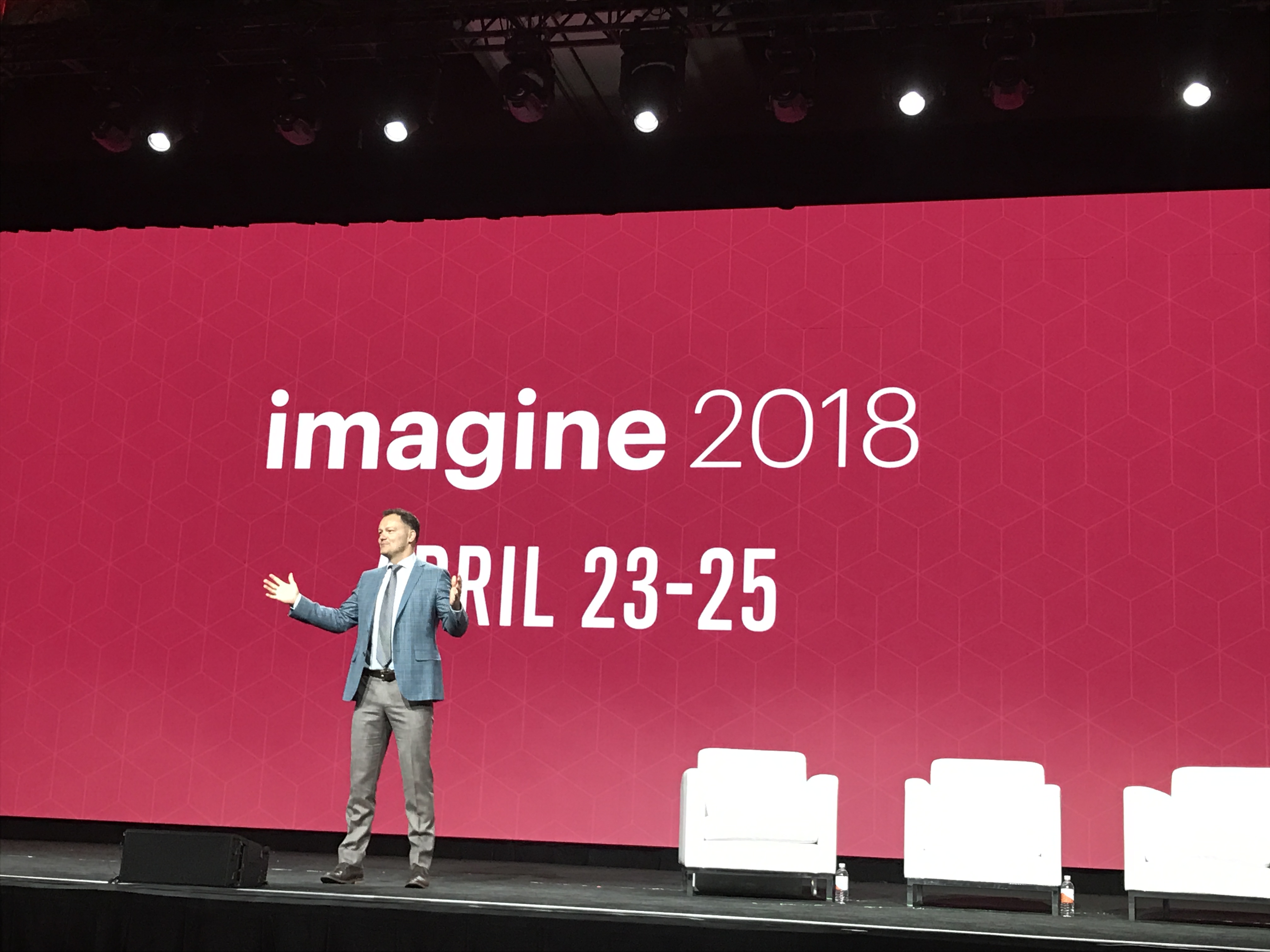 Speaker on stage at Magento Imagine 2018 keynote